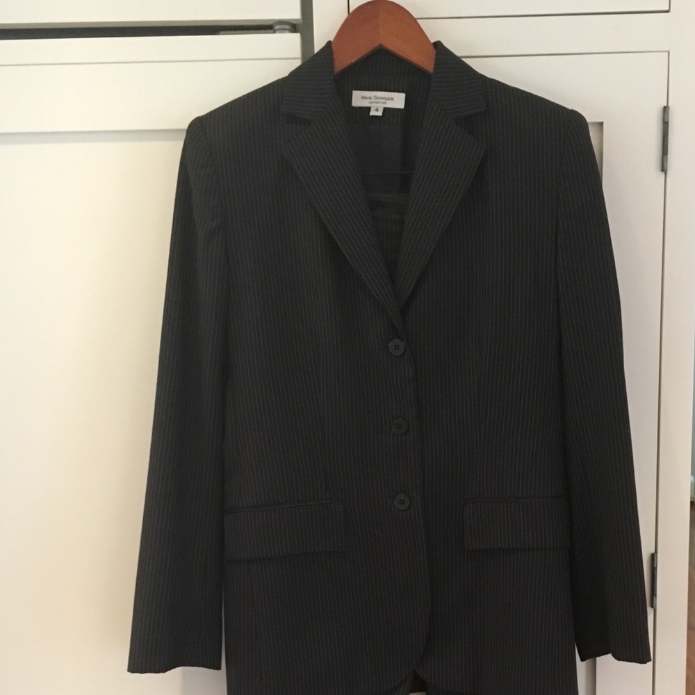 Light weight pants suit. Charcoal grey pinstripe